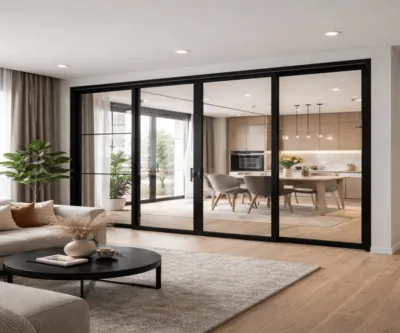 Vách ngăn chia không gian phòng khách, phòng làm việc và showroom
